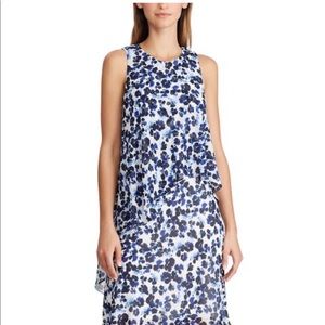 Ralph Lauren White & Blue Sleeveless Floral Tiered Flowy Mini Dress Size 6